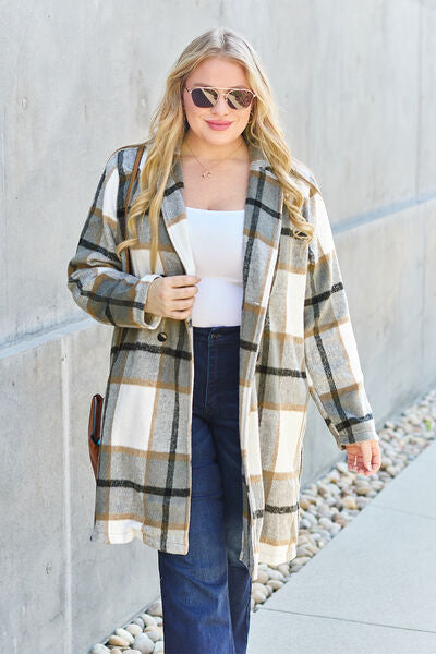 Shacket Season Plaid Button Up Lapel Collar Coat